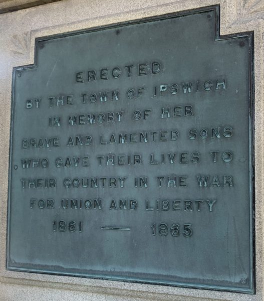 TOWN OF IPSWICH CIVIL WAR MEMORIAL PLAQUE A