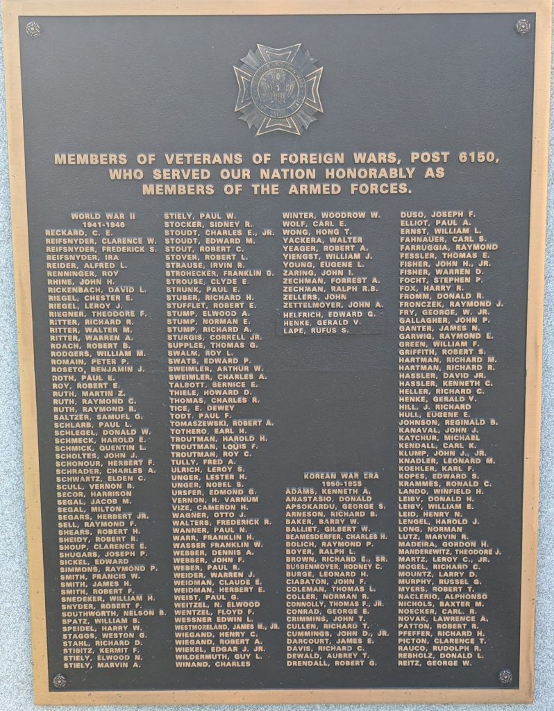VFW POST 6150 WAR MEMORIAL PLAQUE