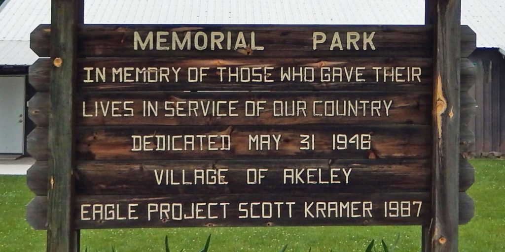 VILLAGE OF AKELEY MEMORIAL PARK MARKER