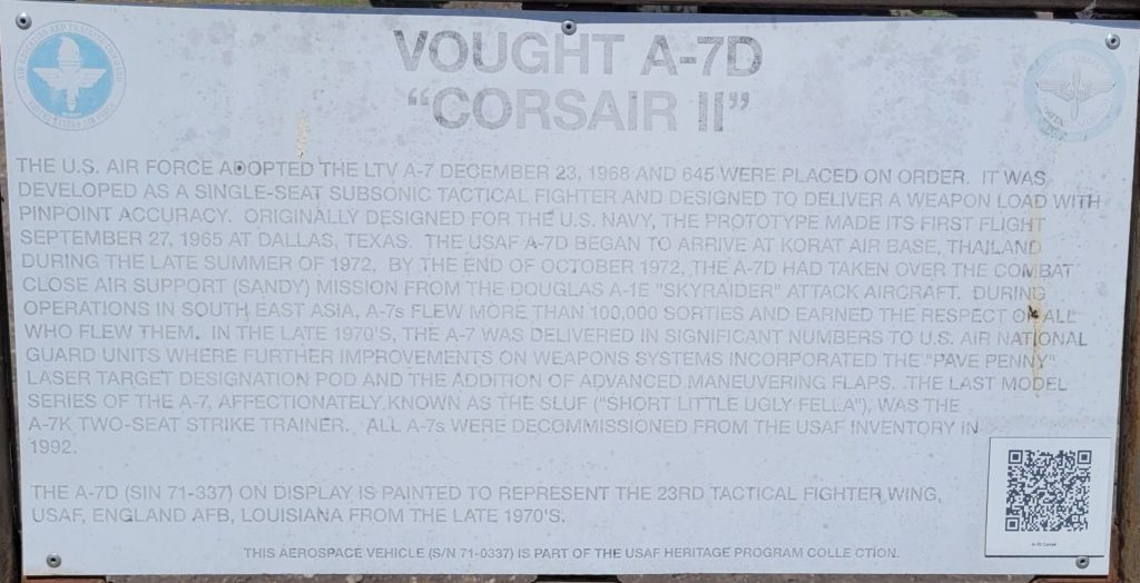 VOUGHT A-7D “CORSAIR II” MEMORIAL AIRCRAFT PLAQUE
