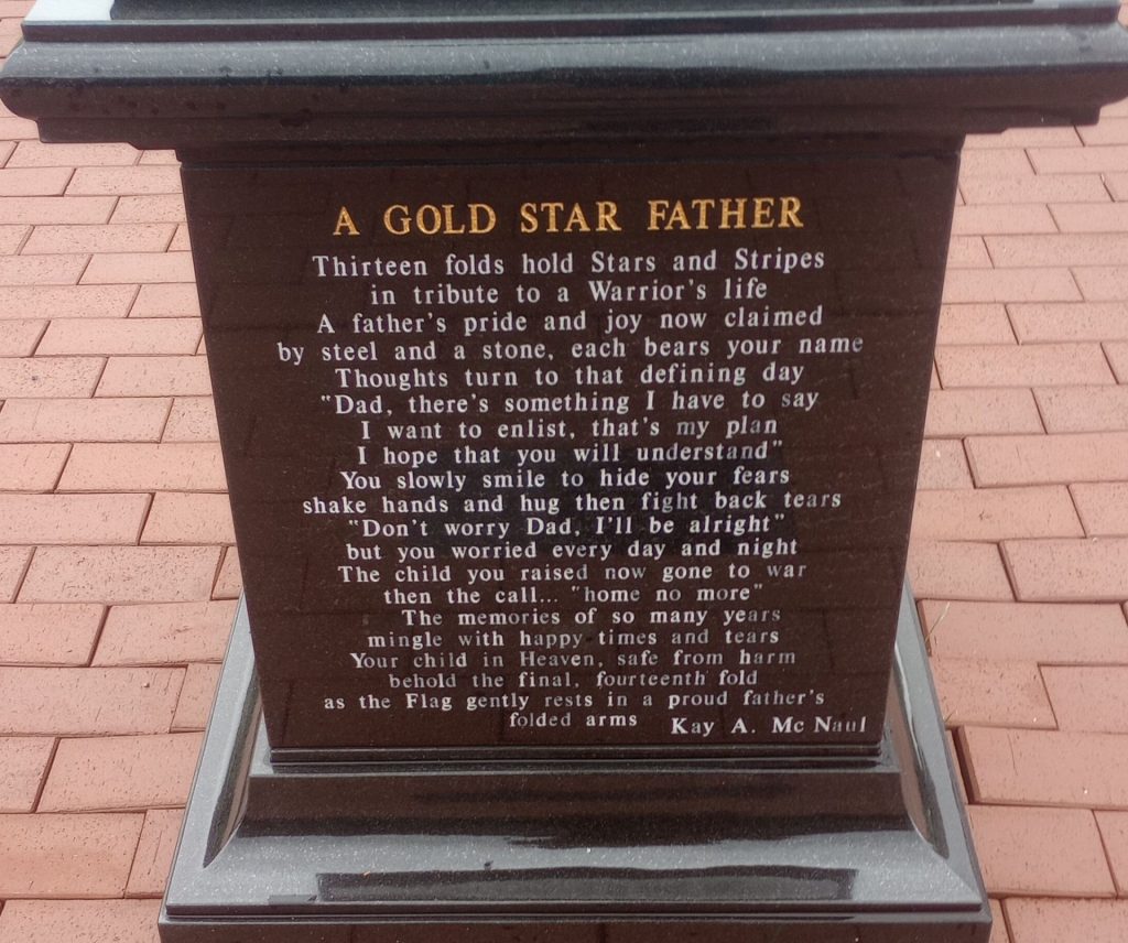 A GOLD STAR FATHER MEMORIAL STONE