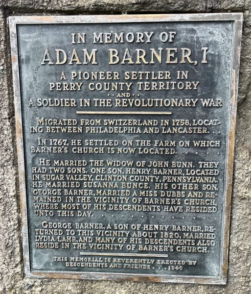 ADAM BARNER REVOLUTIONARY WAR SOLDIER MEMORIAL PLAQUE