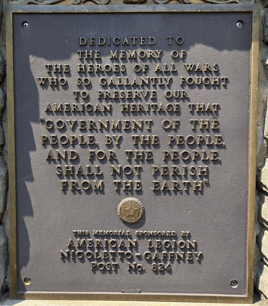 AMERICAN LEGION POST NO. 824 VETERANS MEMORIAL PLAQUE