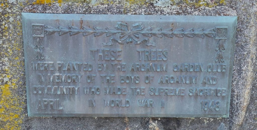 ARCANUM GARDEN CLUB SUPREME SACRIFICE MEMORIAL TREES PLAQUE