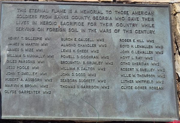 BANKS COUNTY, GEORGIA ETERNAL FLAME VETERANS MEMORIAL PLAQUE