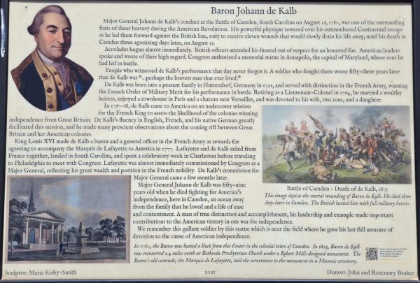 BARON JOHANN DE KALB REVOLUTIONARY WAR MEMORIAL PANEL