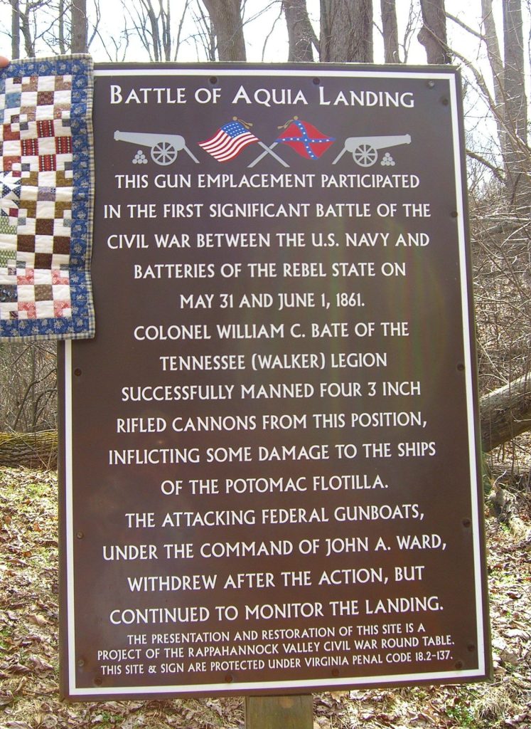 BATTLE OF AQUIA LANDING WAR MEMORIAL PLAQUE