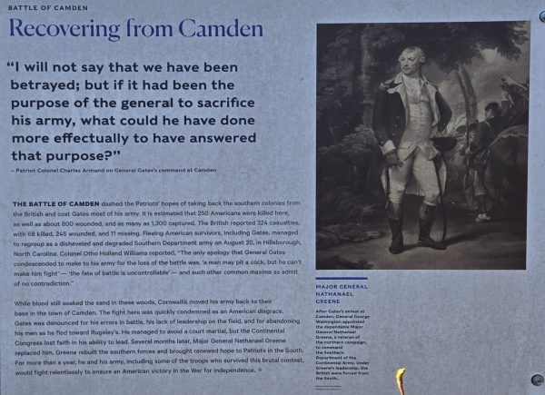 BATTLE OF CAMDEN RECOVERING FROM CAMDEN REVOLUTIONARY WAR MEMORIAL PLAQUE