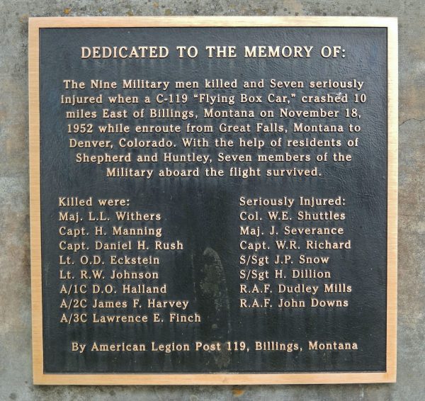 C-119 “FLYING BOX CAR” CRASH MEMORIAL FLAGPOLE PLAQUE