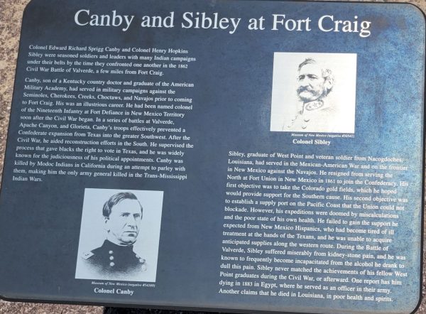CANBY AND SIBLEY AT FORT CRAIG WAR MEMORIAL PLAQUE
