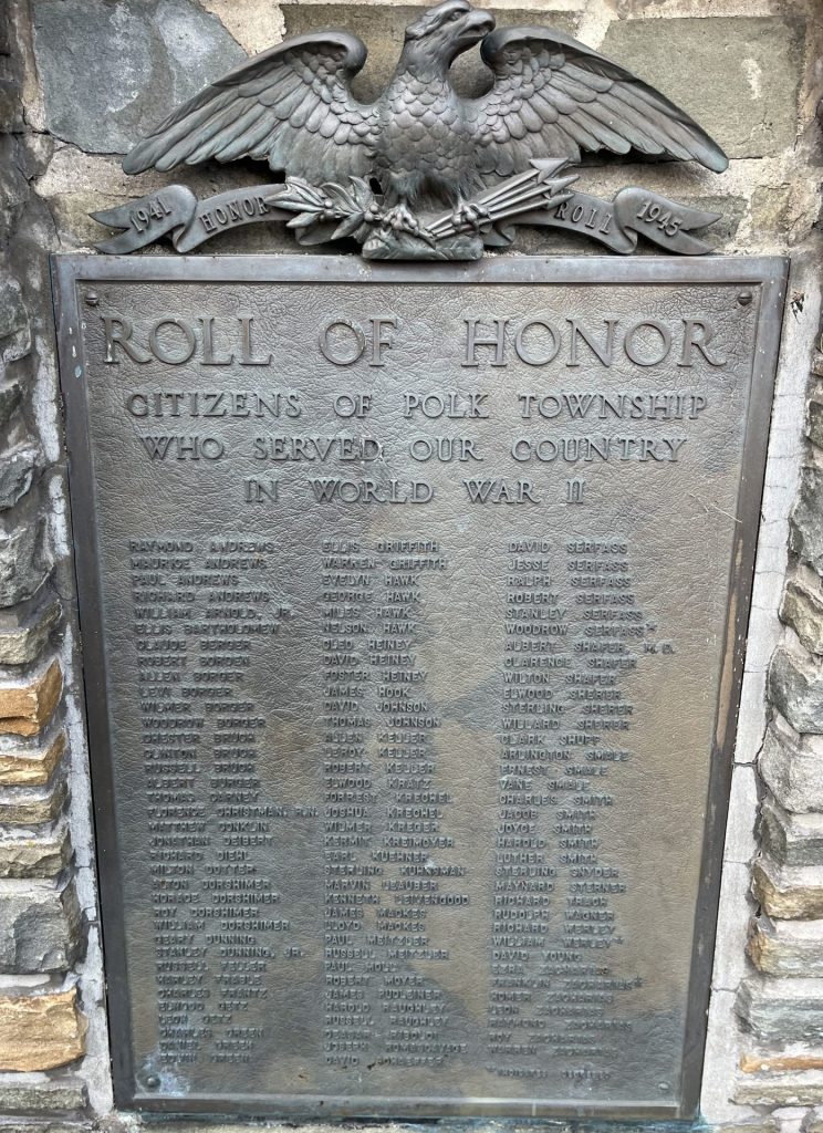 CITIZENS OF POLK TOWNSHIP ROLL OF HONOR WORLD WAR II MEMORIAL PLAQUE