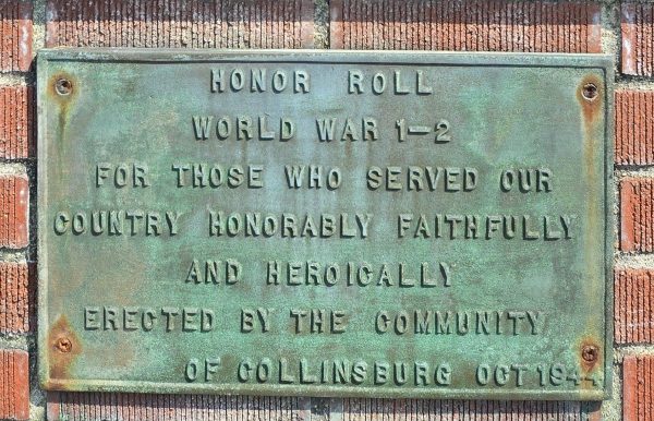COLLINSBURG WAR VETERANS MEMORIAL PLAQUE B