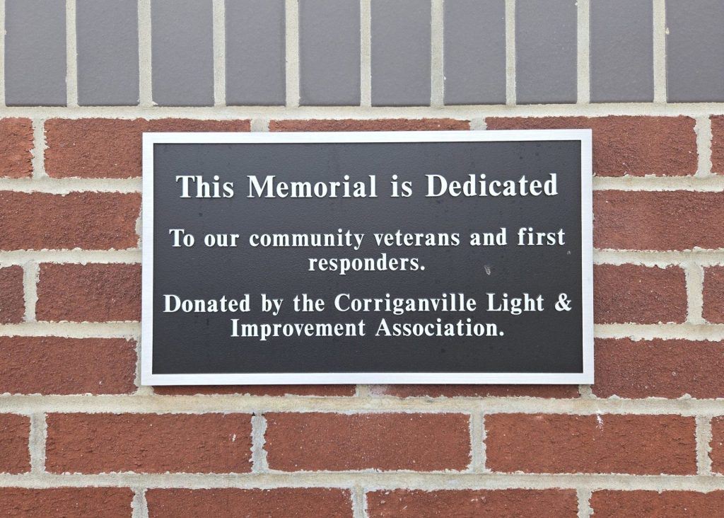 CORRIGANVILLE LIGHT & IMPROVEMENT ASSOCIATION VETERANS AND FIRST RESPONDERS MEMORIAL PLAQUE