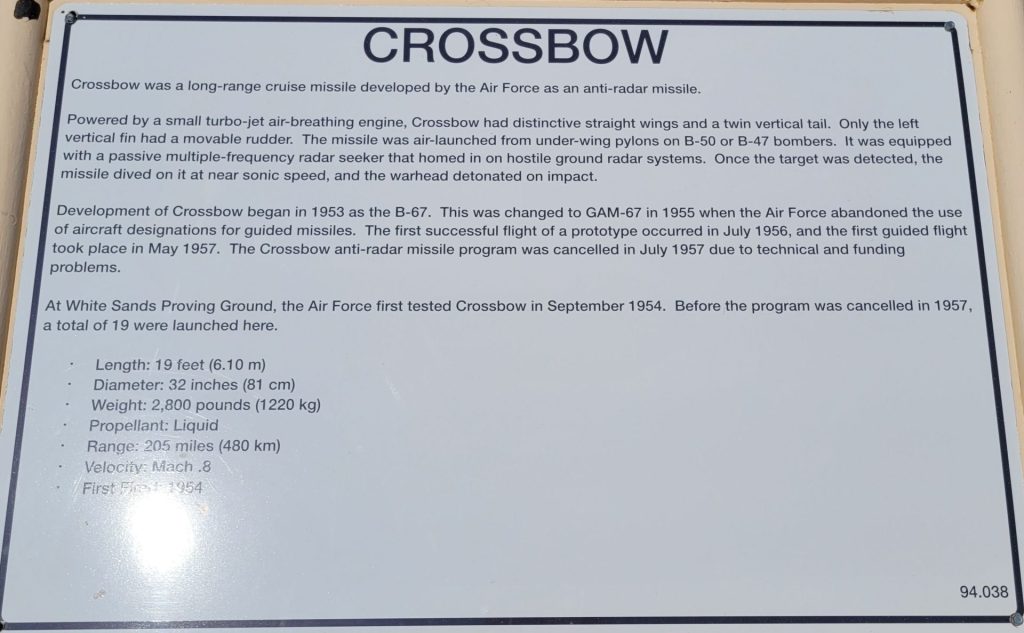 CROSSBOW LONG-RANGE MISSILE MEMORIAL PLAQUE