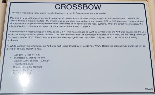 CROSSBOW LONG-RANGE MISSILE MEMORIAL PLAQUE