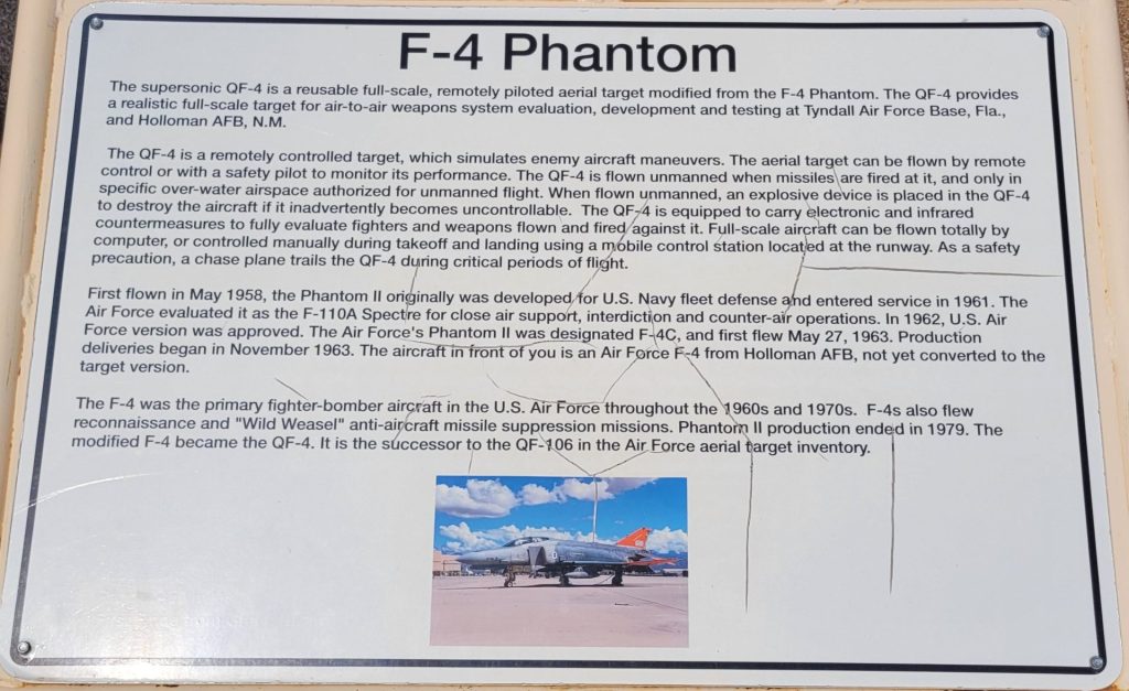 F-4 PHANTOM AIRCRAFT MEMORIAL PLAQUE WHITE SANDS