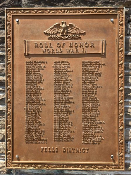 FELLS DISTRICT ROLL OF HONOR WORLD WAR II MEMORIAL PLAQUE