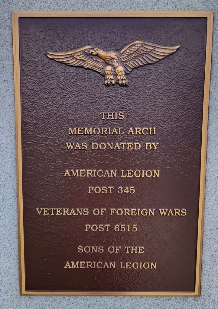 FORT RECOVERY WAR VETERANS MEMORIAL ARCH PLAQUE B