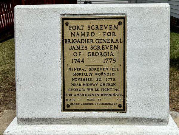 FORT SCREVEN NAMED FOR BRIGADIER GENERAL JAMES SCREVEN MEMORIAL PLAQUE