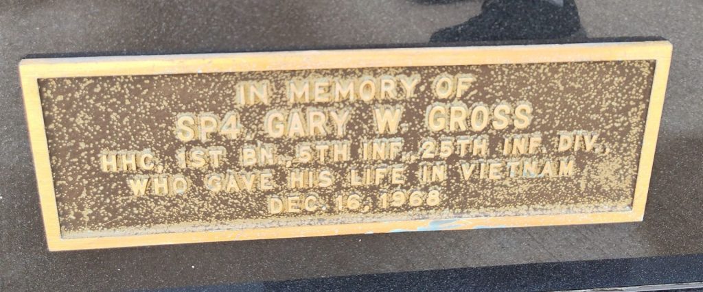 GARY WAYNE GROSS WAR MEMORIAL PLAQUE