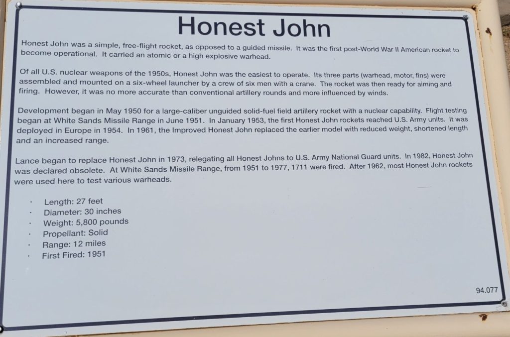 HONEST JOHN MEMORIAL MISSILE PLAQUE
