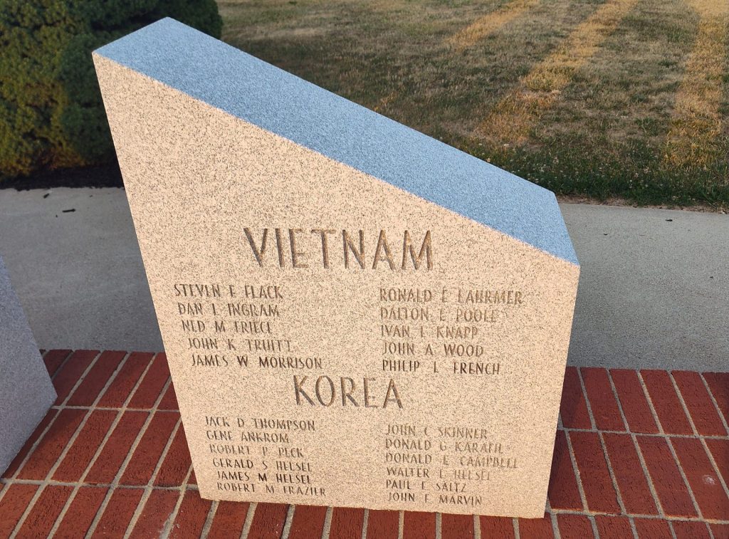 IN MEMORY OF ALL WHO SERVED DEDICATED TO POW’S & MIA’S WAR MEMORIAL STONE G