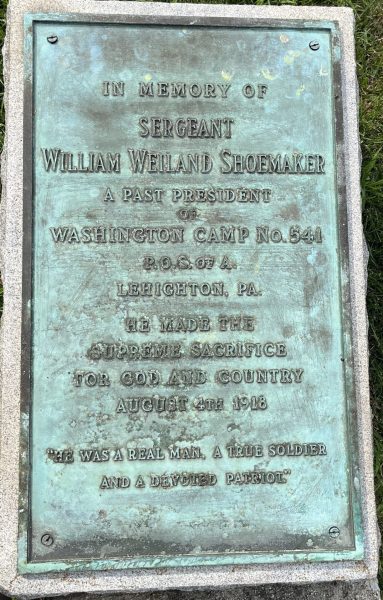 IN MEMORY OF SERGEANT WILLIAM WEILAND SHOEMAKER WAR MEMORIAL PLAQUE