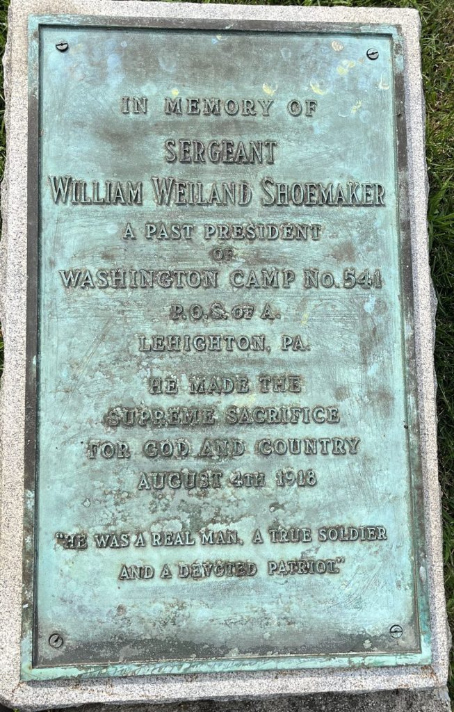 IN MEMORY OF SERGEANT WILLIAM WEILAND SHOEMAKER WAR MEMORIAL PLAQUE