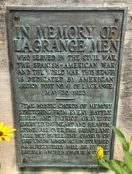 LA GRANGE WAR VETERANS MEMORIAL FLAGPOLE PLAQUE