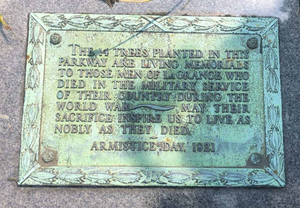 LAGRANGE WORLD WAR MEMORIAL TREES PLAQUE