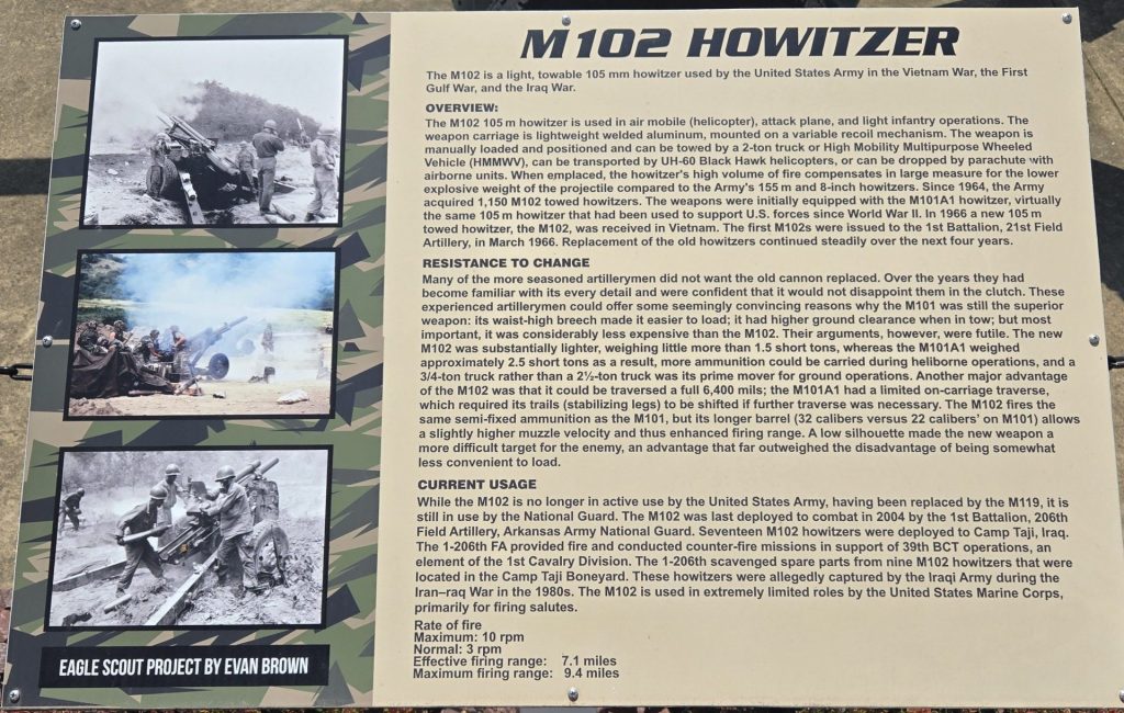 M 102 HOWITZER WAR MEMORIAL PLAQUE