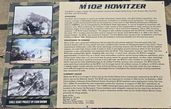 M 102 HOWITZER WAR MEMORIAL PLAQUE