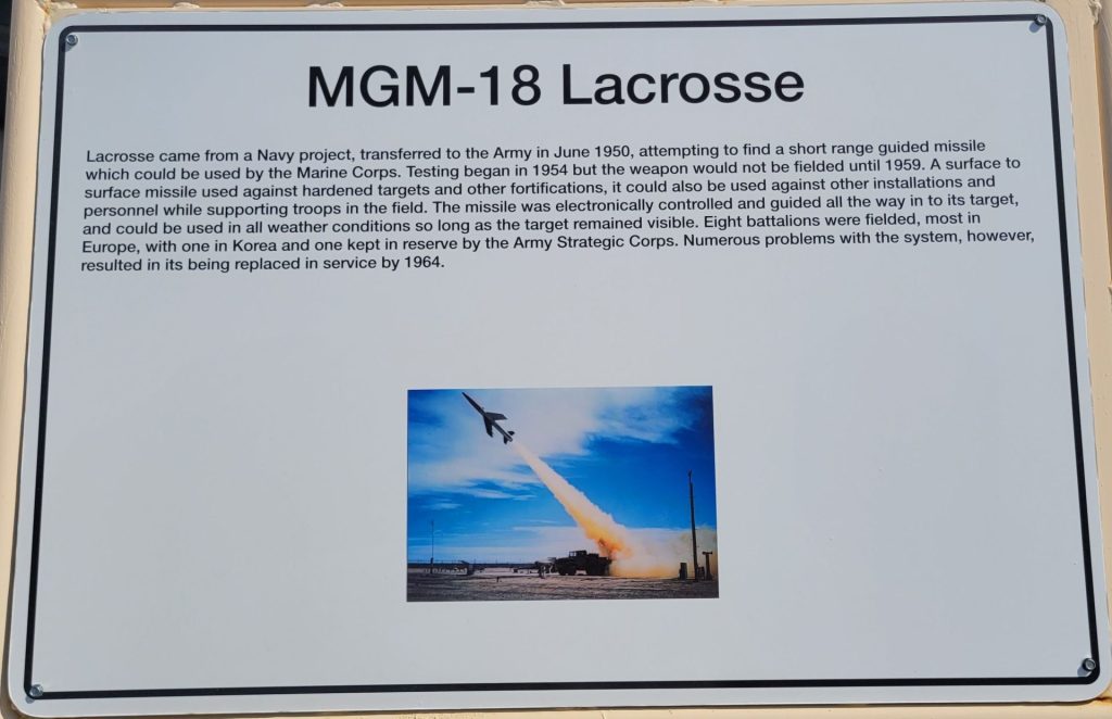 MGM-18 LACROSSE MISSILE MEMORIAL PLAQUE