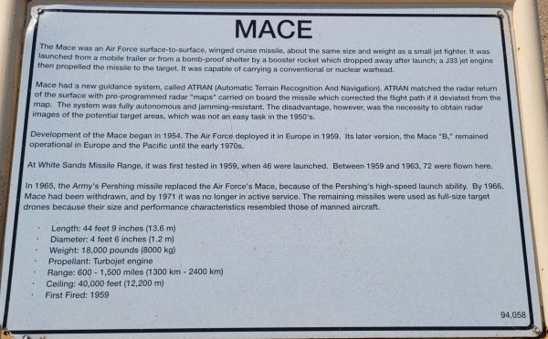 MACE CRUISE MISSILE MEMORIAL PLAQUE
