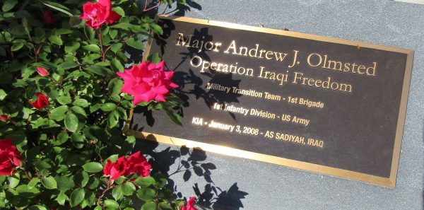 MAJOR ANDREW J. OLMSTED WAR MEMORIAL PLAQUE