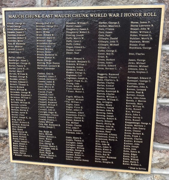 MAUCH CHUNK WORLD WAR MEMORIAL PLAQUE B