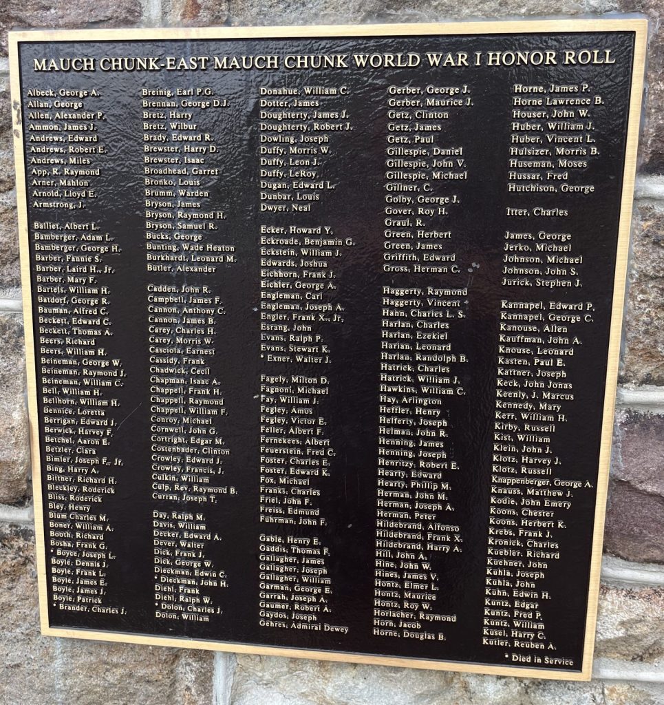 MAUCH CHUNK WORLD WAR MEMORIAL PLAQUE B