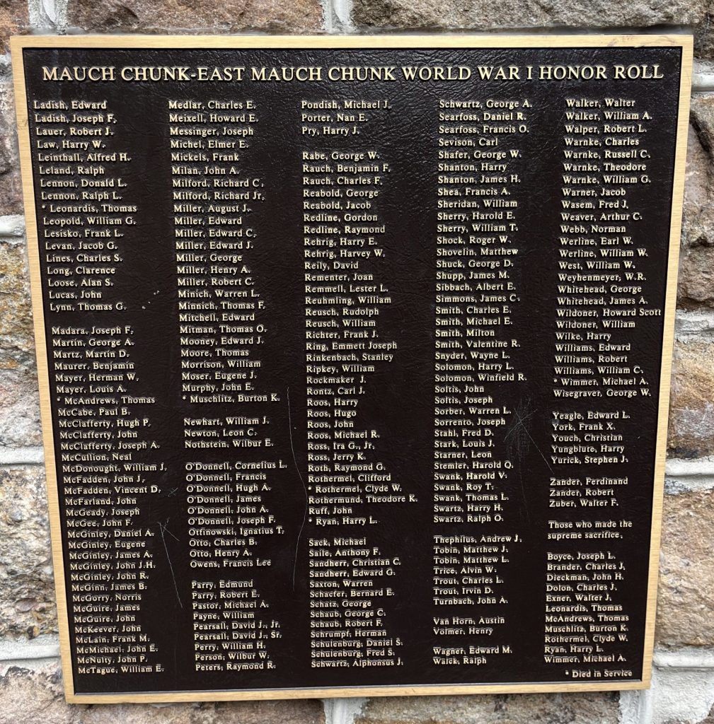 MAUCH CHUNK WORLD WAR MEMORIAL PLAQUE C