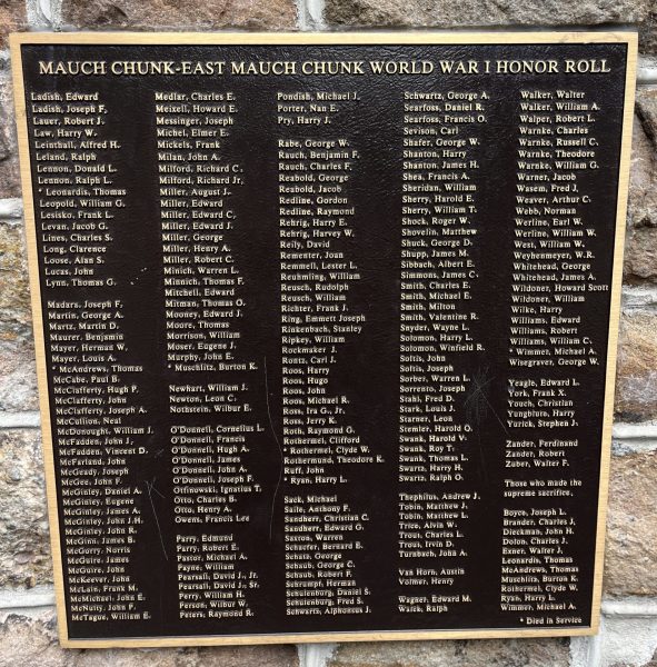 MAUCH CHUNK WORLD WAR MEMORIAL PLAQUE C