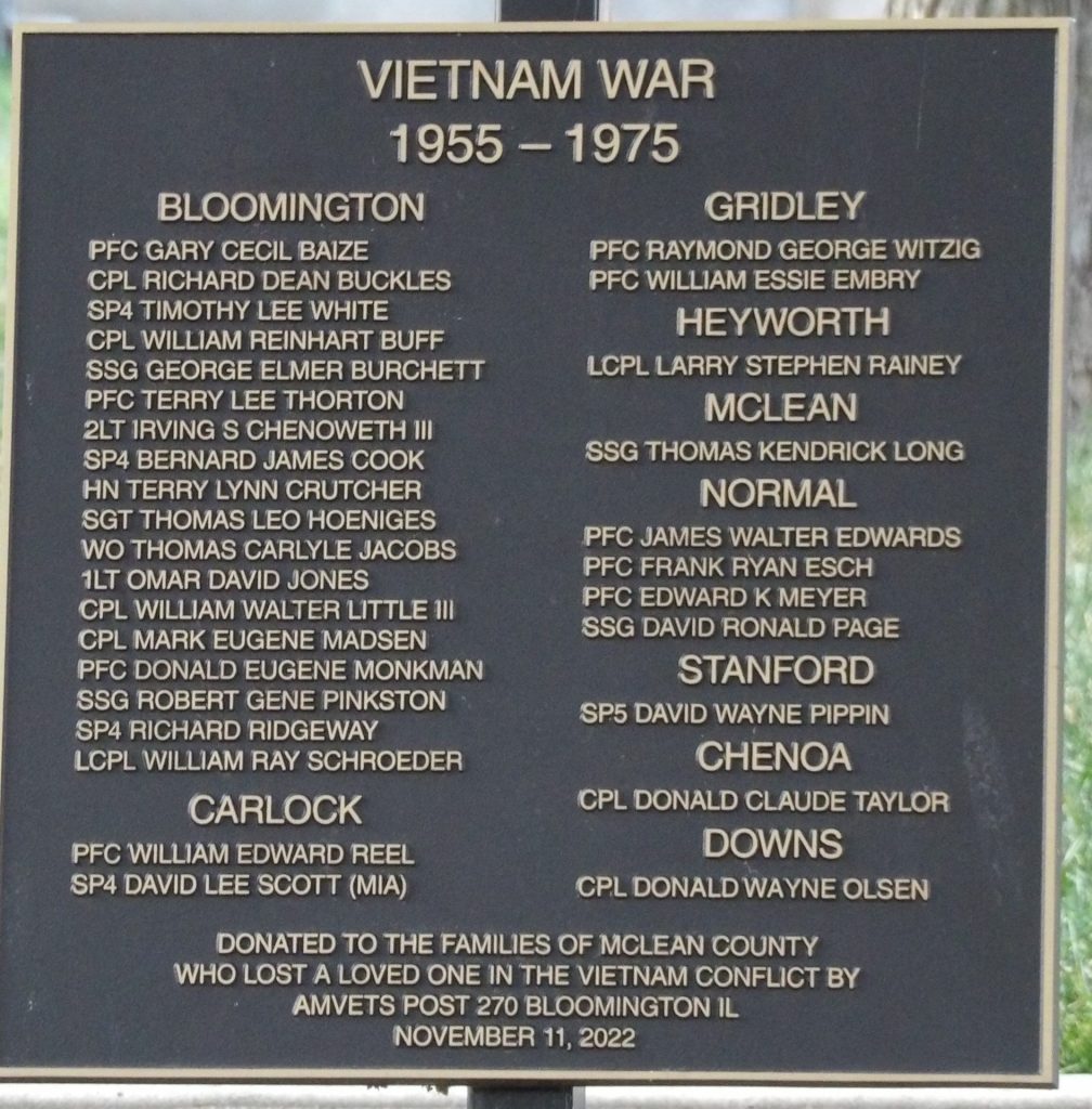 MCLEAN COUNTY VIETNAM WAR MEMORIAL PLAQUE