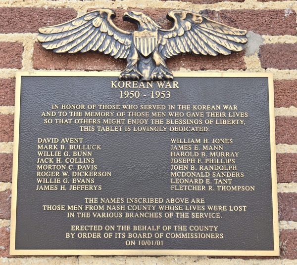 NASH COUNTY KOREAN WAR MEMORIAL PLAQUE