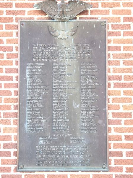 NASH COUNTY WORLD WAR II MEMORIAL PLAQUE