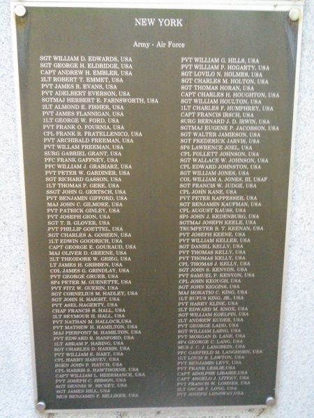 NEW YORK MEDAL OF HONOR WAR MEMORIAL PLAQUE B
