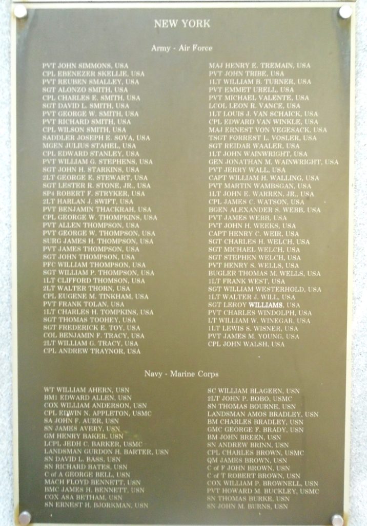 NEW YORK MEDAL OF HONOR WAR MEMORIAL PLAQUE D