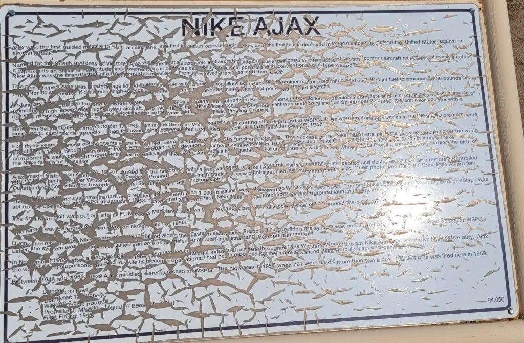 NIKE AJAX MEMORIAL MISSILE PLAQUE WHITE SANDS
