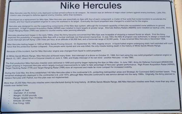 NIKE HERCULES MEMORIAL MISSILE PLAQUE