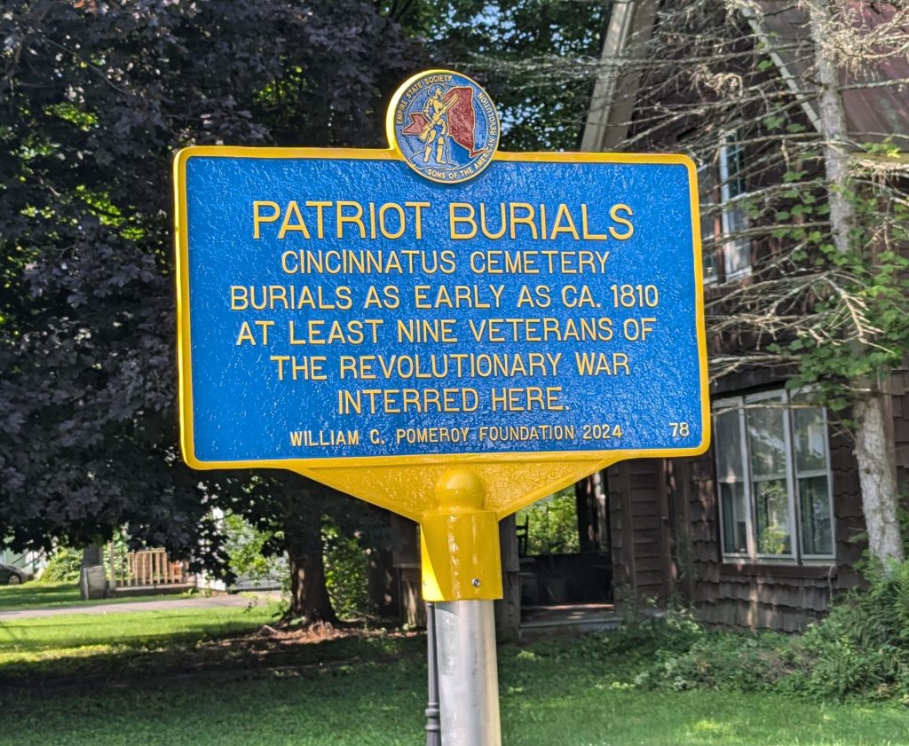 PATRIOT BURIALS CINCINNATUS CEMETERY REVOLUTIONARY WAR MEMORIAL MARKER