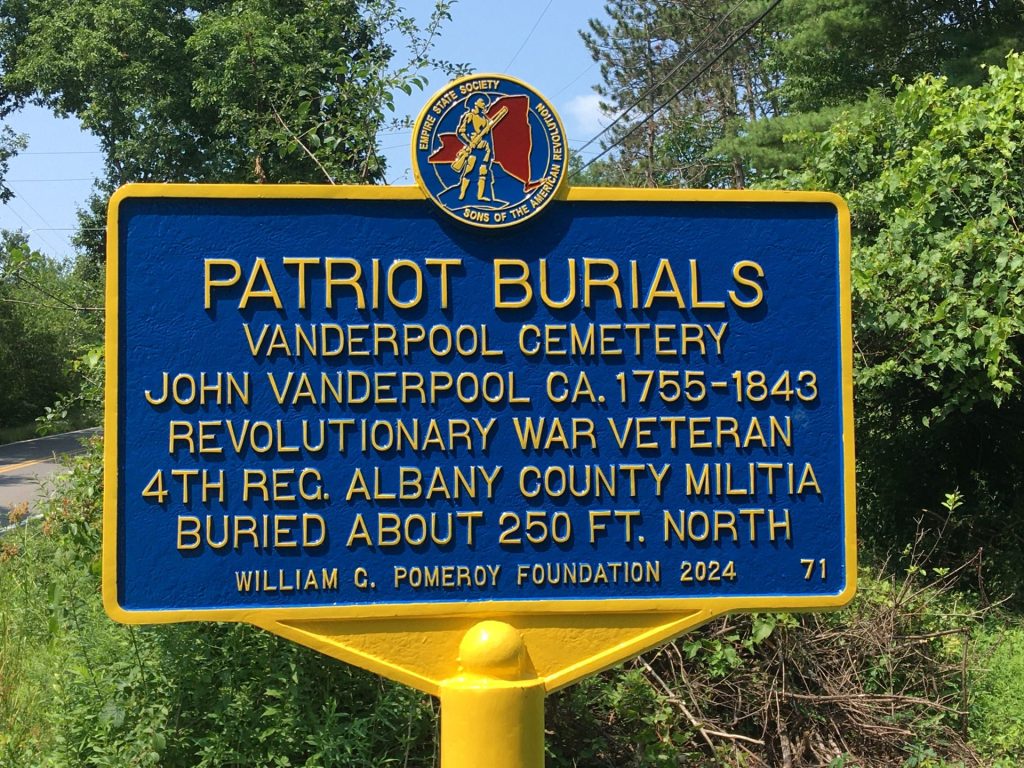 PATRIOT BURIALS VANDERPOOL CEMETERY REVOLUTIONARY WAR MEMORIAL MARKER