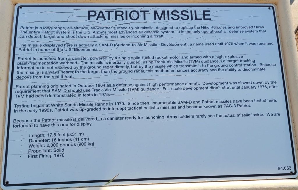PATRIOT MISSILE MEMORIAL PLAQUE