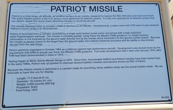 PATRIOT MISSILE MEMORIAL PLAQUE